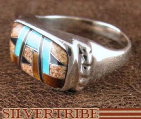 Tiger Eye Multicolor Inlay Sterling Silver Ring Size 5-3/4 RS44420